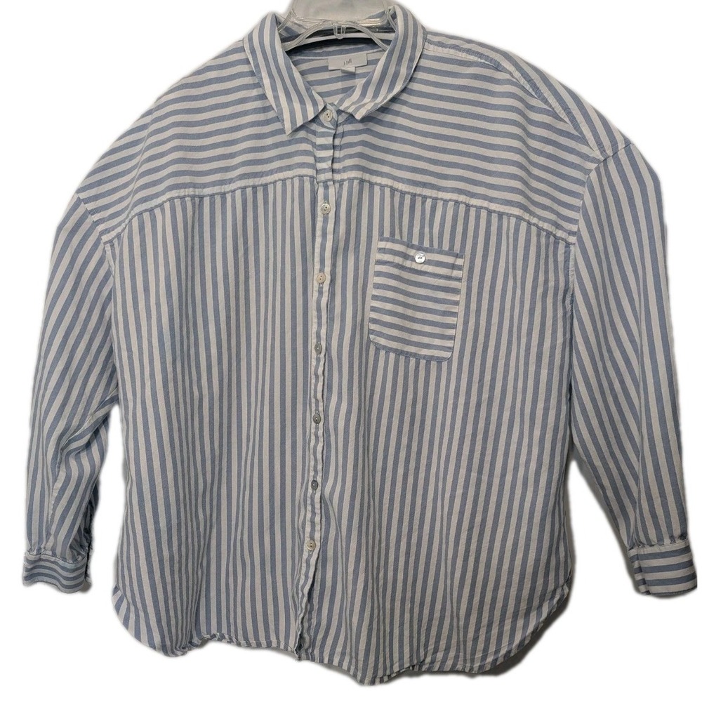 J. Jill Women's 2X Blue White Striped Cotton Button-Up Long Sleeve Shirt